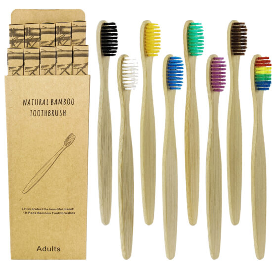 10-Pack Bamboo Toothbrush Set with Soft Charcoal Bristles – Eco-Friendly and Biodegradable
