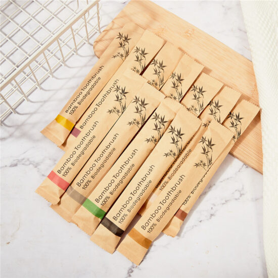 10-Pack Eco-Friendly Hotel Bamboo Toothbrush Set with Soft Bristles and Paper Packaging

