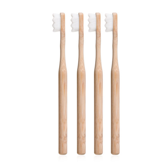 Bamboo wood toothbrush set with ultra-fine dense charcoal bristles and bamboo storage cup