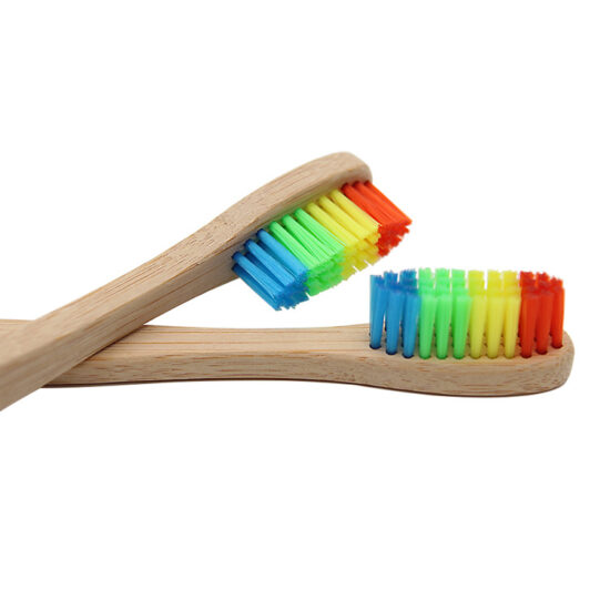 Rainbow Bamboo Toothbrush with Colorful Bristles and Kraft Paper Box for Eco Hotel Use