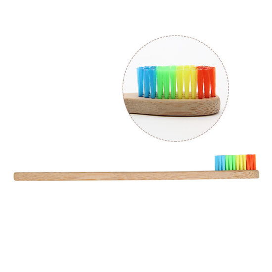 Rainbow Bamboo Toothbrush with Colorful Bristles and Kraft Paper Box for Eco Hotel Use