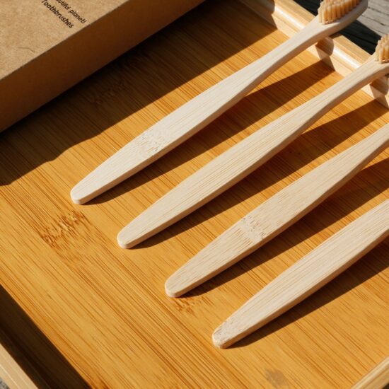 Beige Bamboo Toothbrush with Wavy Hard Bristles – Eco-Friendly 4-Pack