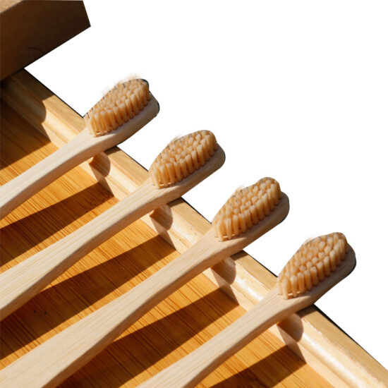 Beige Bamboo Toothbrush with Wavy Hard Bristles – Eco-Friendly 4-Pack