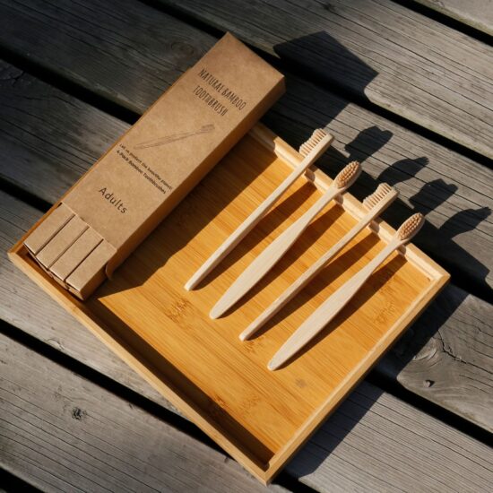 Beige Bamboo Toothbrush with Wavy Hard Bristles – Eco-Friendly 4-Pack