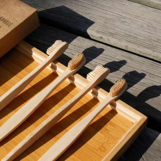 Beige Bamboo Toothbrush with Wavy Hard Bristles – Eco-Friendly 4-Pack