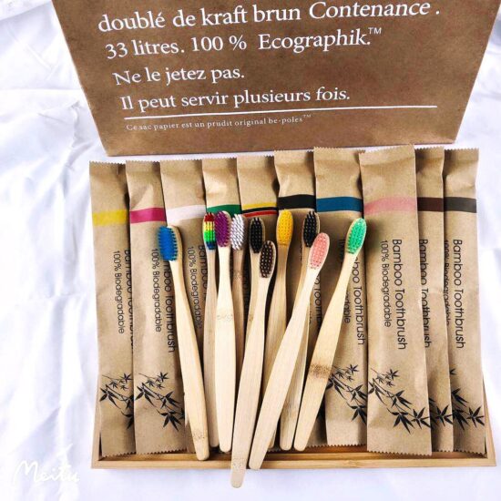 Multi-Pack Bamboo Toothbrush Set with Ergonomic Handles and Color Bristles
