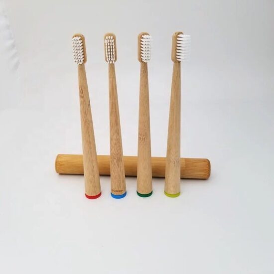 Charcoal bamboo toothbrush with rounded handle and DuPont nylon bristles