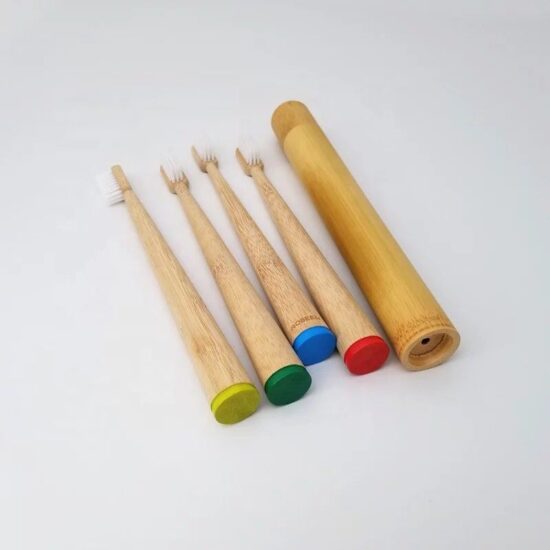 Charcoal bamboo toothbrush with rounded handle and DuPont nylon bristles