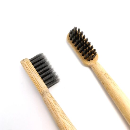 Charcoal bamboo toothbrush with rounded handle and DuPont nylon bristles