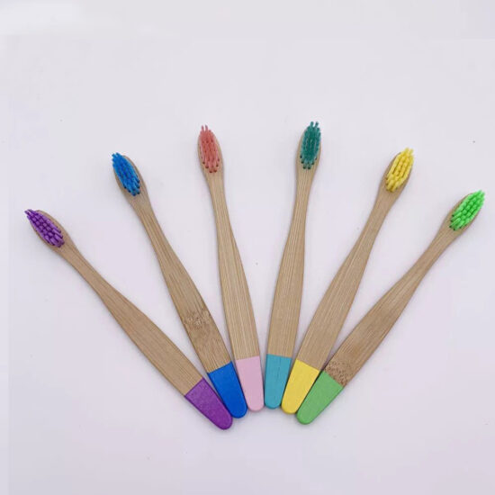Color-Tipped Bamboo Toothbrush for Children with Soft or Hard Bristles