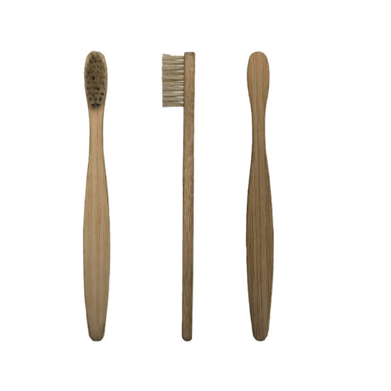 Natural bamboo toothbrush with boar bristles and eco-friendly wooden handle