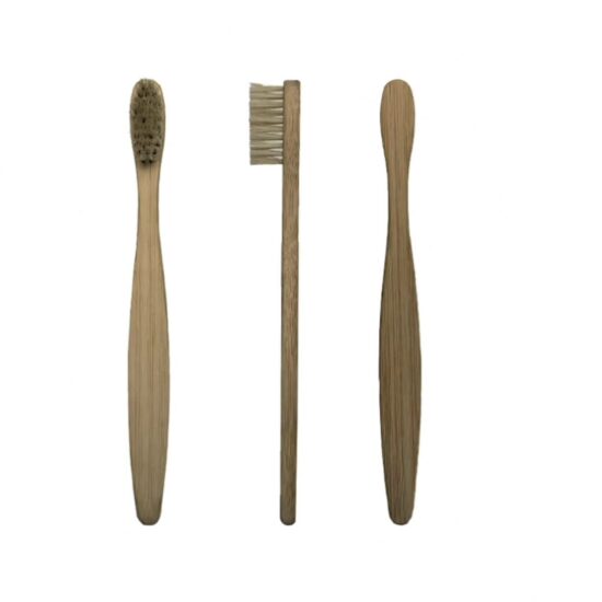 Natural bamboo toothbrush with boar bristles and eco-friendly wooden handle