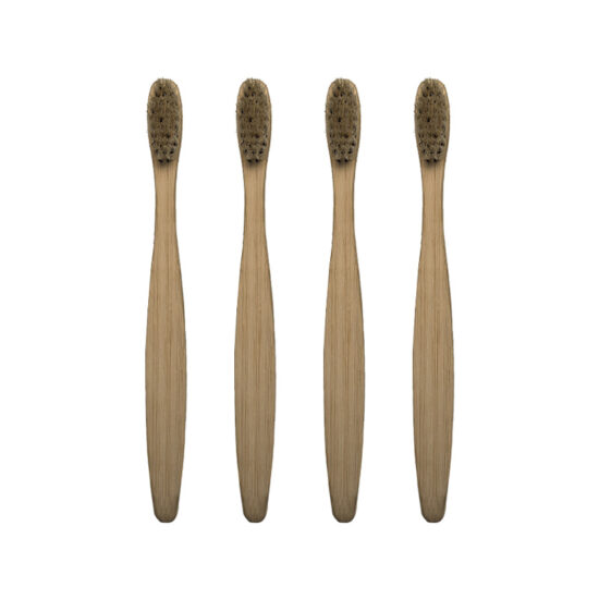 Natural bamboo toothbrush with boar bristles and eco-friendly wooden handle