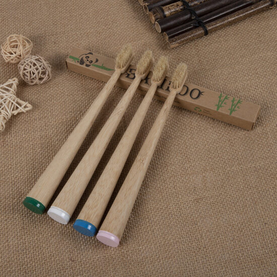 Bamboo and wood toothbrush with large tapered tail and natural boar and horse hair bristles