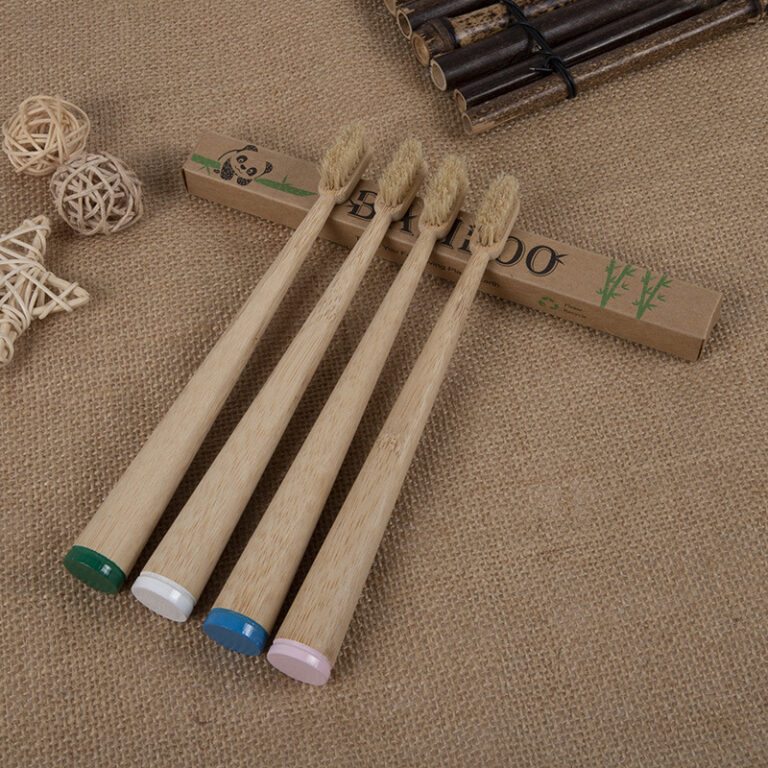 Bamboo and wood toothbrush with large tapered tail and natural boar and horse hair bristles
