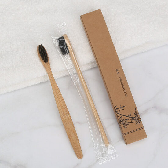 Disposable Bamboo Charcoal Toothbrush with Soft Black Bristles for Hotels

