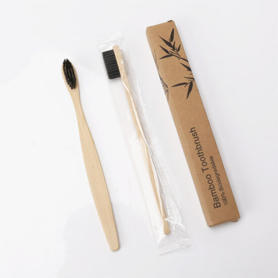 Disposable Bamboo Charcoal Toothbrush with Soft Black Bristles for Hotels

