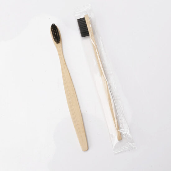 Disposable Bamboo Charcoal Toothbrush with Soft Black Bristles for Hotels

