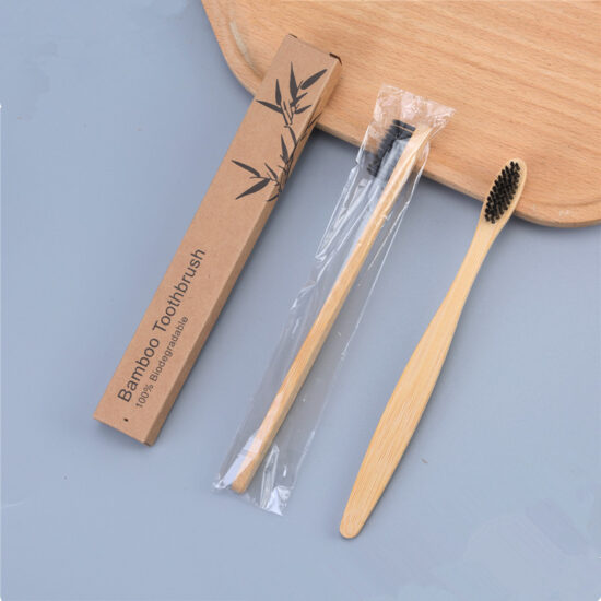 Disposable Bamboo Charcoal Toothbrush with Soft Black Bristles for Hotels

