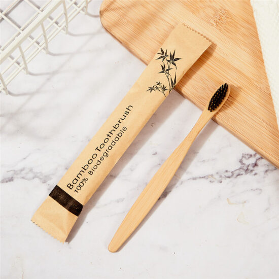 Disposable Bamboo Charcoal Toothbrush with Soft Black Bristles for Hotels

