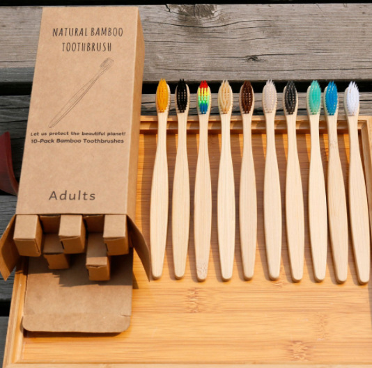10-Pack Disposable Bamboo Toothbrush Set with Individual Packaging