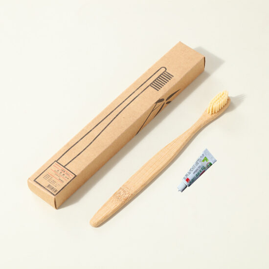 Individually Wrapped Bamboo Toothbrush and Toothpaste Set with Soft Charcoal Bristles for Hotel Use
