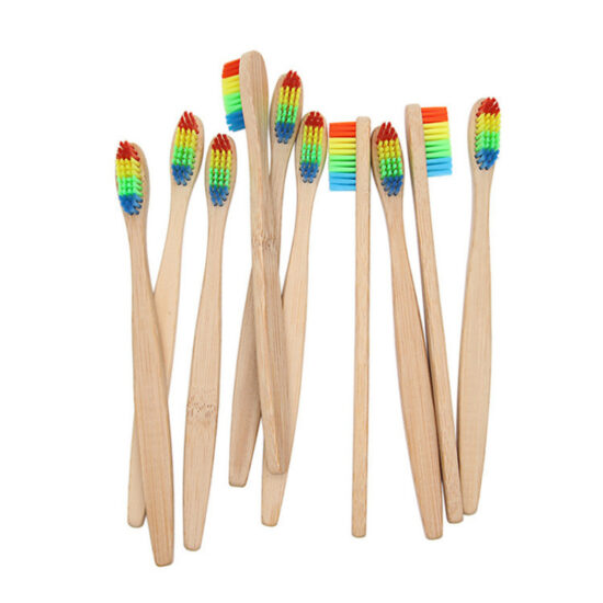 Eco-Friendly Bamboo Handle Toothbrush with Rainbow Soft Bristles for Adults