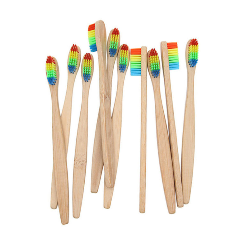 Eco-Friendly Bamboo Handle Toothbrush with Rainbow Soft Bristles for Adults