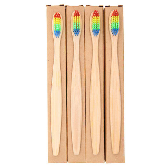 Eco-Friendly Bamboo Handle Toothbrush with Rainbow Soft Bristles for Adults