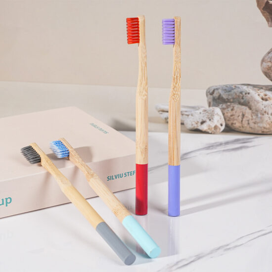 Colorful Bamboo Toothbrush Set with Painted Handles and Charcoal Bristles