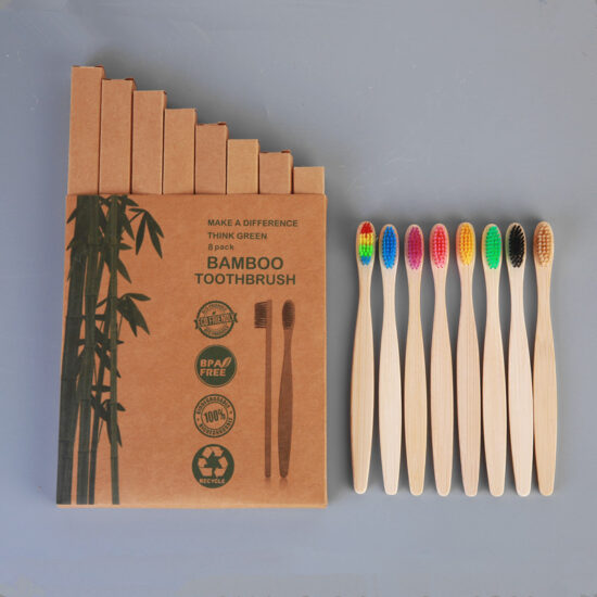  Bamboo Hotel Toothbrush Set with Soft Charcoal Bristles and Wooden Handle
