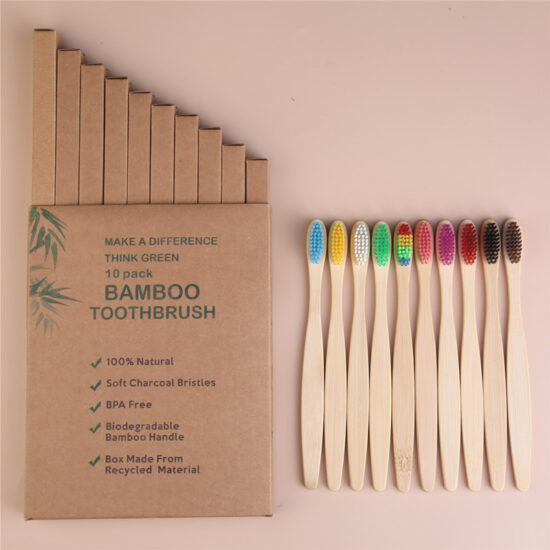  Bamboo Hotel Toothbrush Set with Soft Charcoal Bristles and Wooden Handle
