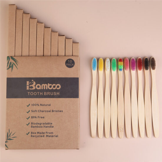  Bamboo Hotel Toothbrush Set with Soft Charcoal Bristles and Wooden Handle