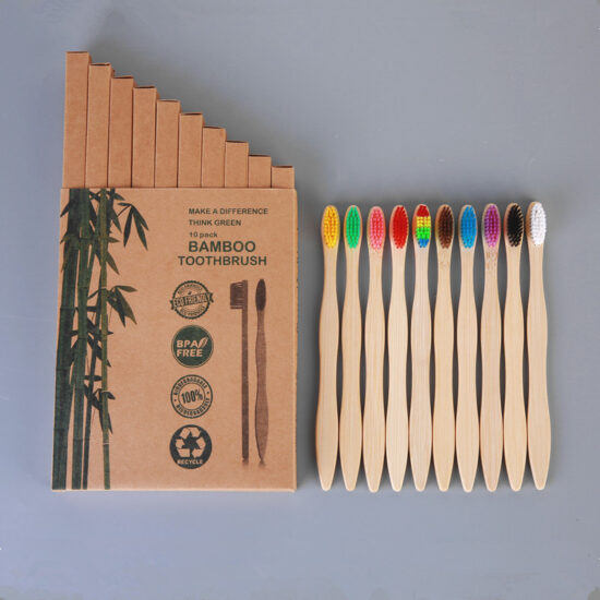  Bamboo Hotel Toothbrush Set with Soft Charcoal Bristles and Wooden Handle
