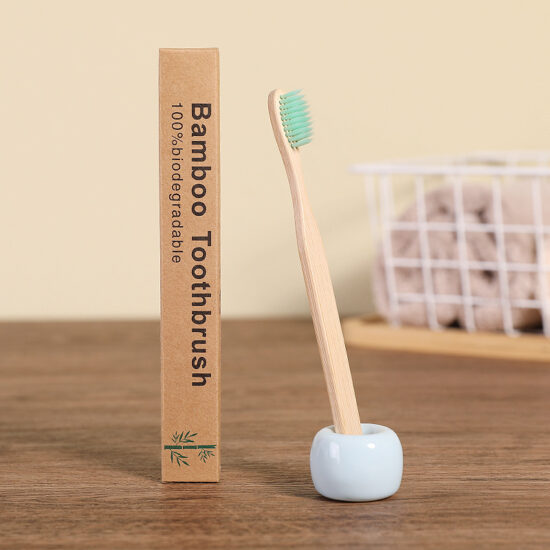  Flat Bamboo Toothbrush with Soft Bristles and Paper Biodegradable Packaging