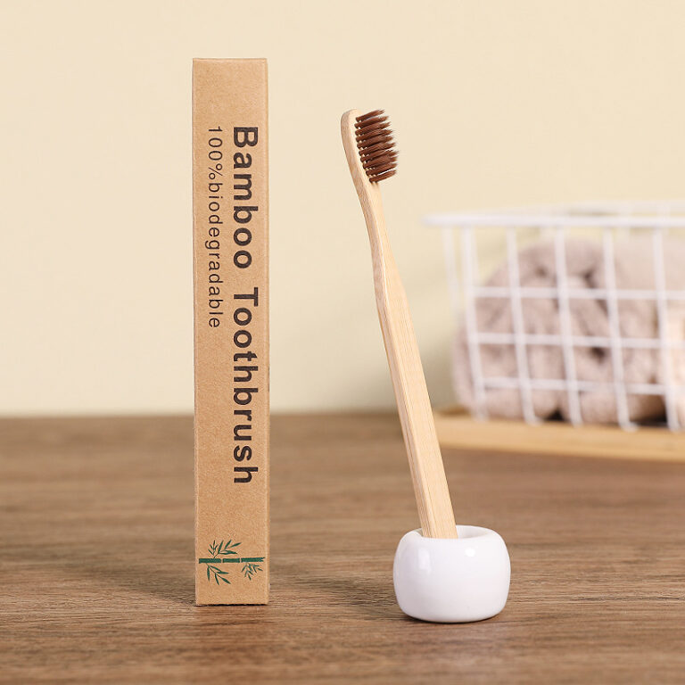 Flat Bamboo Toothbrush with Soft Bristles and Paper Biodegradable Packaging