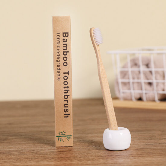  Flat Bamboo Toothbrush with Soft Bristles and Paper Biodegradable Packaging