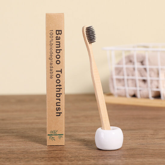  Flat Bamboo Toothbrush with Soft Bristles and Paper Biodegradable Packaging