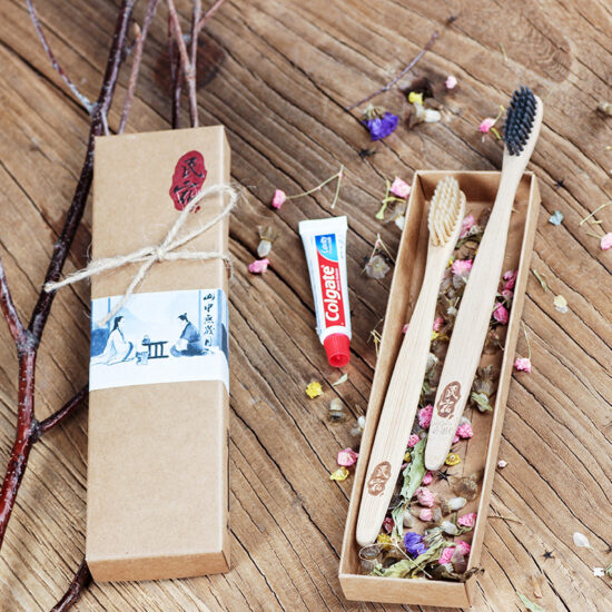 Eco-Friendly Japanese Bamboo Toothbrush with Custom Engraved Logo for Hotels