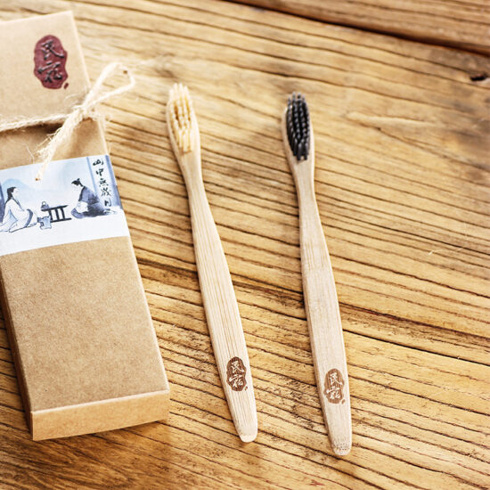 Eco-Friendly Japanese Bamboo Toothbrush with Custom Engraved Logo for Hotels