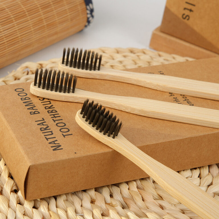 Minimalist bamboo toothbrush with soft bristles and square flat handle