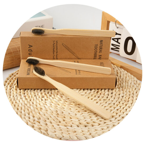 Minimalist bamboo toothbrush with soft bristles and square flat handle

