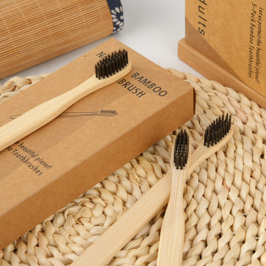 Minimalist bamboo toothbrush with soft bristles and square flat handle

