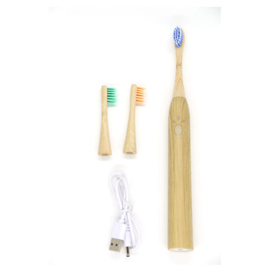 Children's bamboo electric toothbrush with 3 modes and replaceable bamboo head