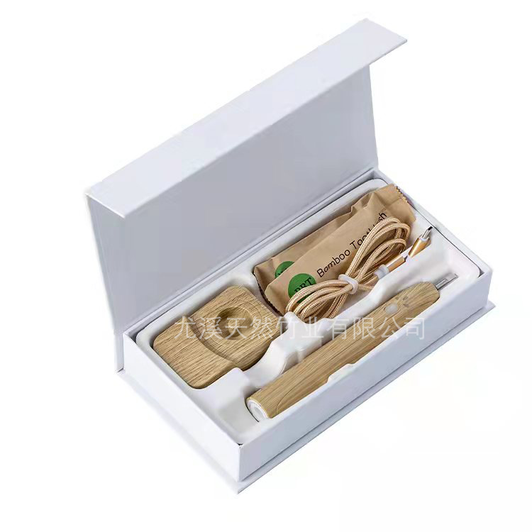 Children's bamboo electric toothbrush with 3 modes and replaceable bamboo head