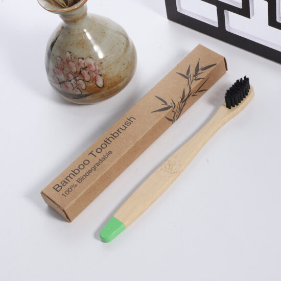 Colorful Kids Bamboo Toothbrush with Flat Handle and Soft Nylon Bristles – Eco-Friendly and Individually Packaged