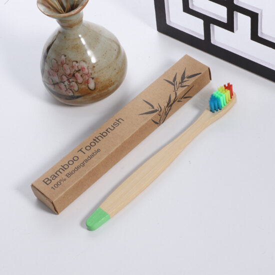 Colorful Kids Bamboo Toothbrush with Flat Handle and Soft Nylon Bristles – Eco-Friendly and Individually Packaged