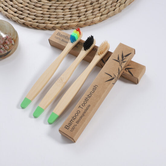 Colorful Kids Bamboo Toothbrush with Flat Handle and Soft Nylon Bristles – Eco-Friendly and Individually Packaged