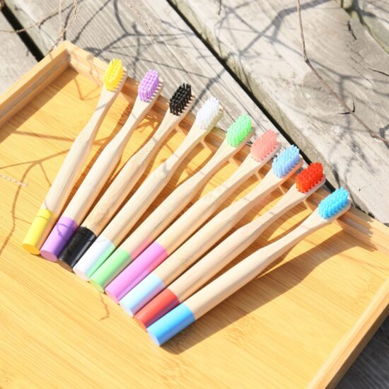 Children’s Toothbrush with Ultra-Soft Bristles and Colorful Round Bamboo Handle

