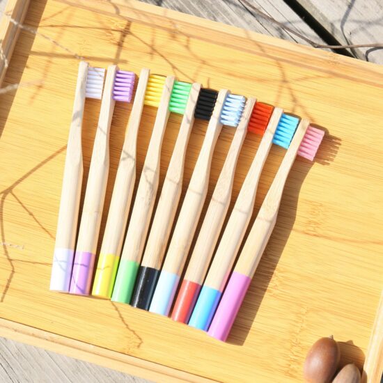 Children’s Toothbrush with Ultra-Soft Bristles and Colorful Round Bamboo Handle

